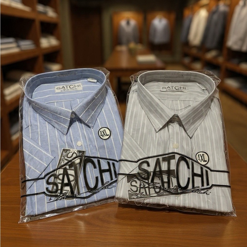 SATCHI Men’s Striped Dress Shirts - Light Blue & Light Gray